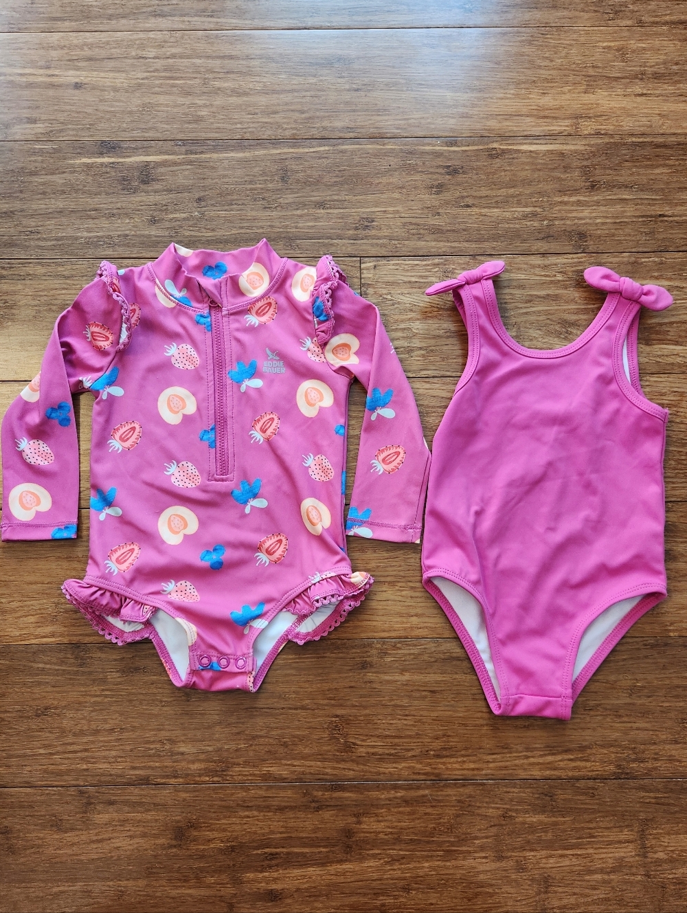 Eddie Bauer Girls Pink Floral Two-Piece One-Piece Swimsuits